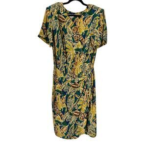 Vintage Maggy London Dress 14 Silk Yellow Green Floral Romantic 90s Y2K Maxi